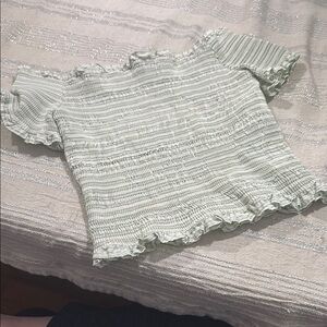 Zara Cream Smocked Ruffled Blouse Short Sleeve